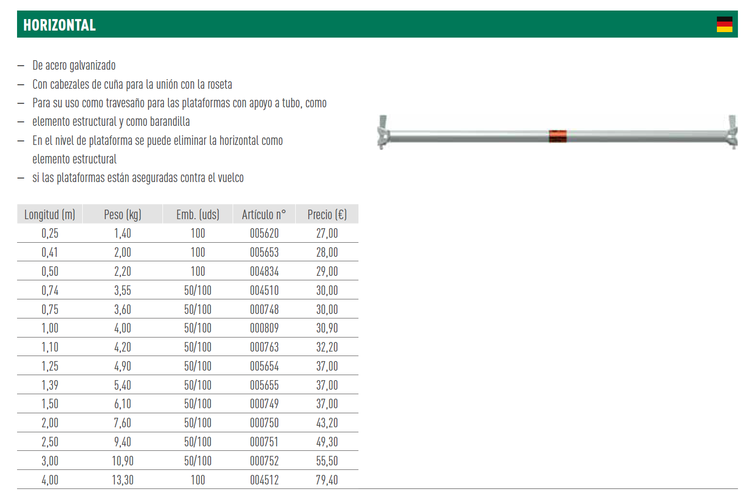 CO HORIZONTAL 1,50 M